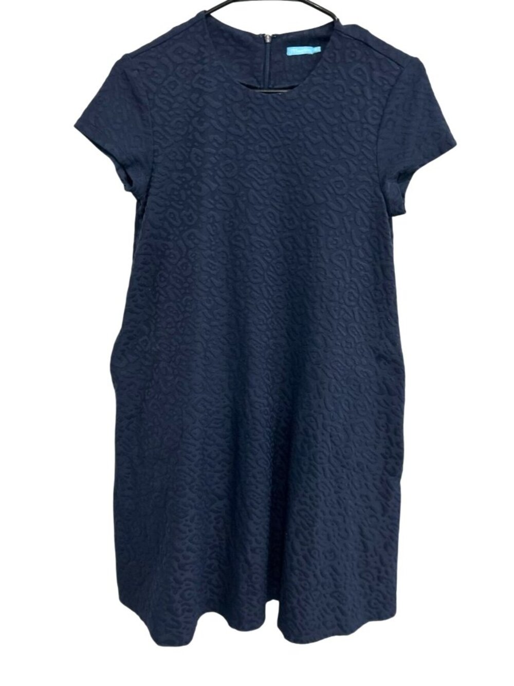 J. McLaughlin XS Navy Textured Short Sleeve Shift Dress Minimalist Retro